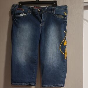 Juniors Baby Phat Blue Denim Jeans with Yellow Embroidery